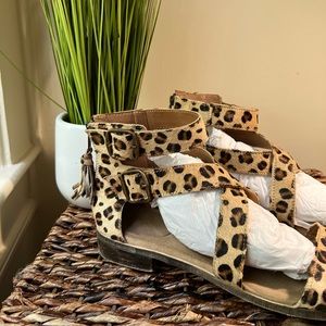 Diba True Dizzy Lizzy Leopard Pony Fur Sandals